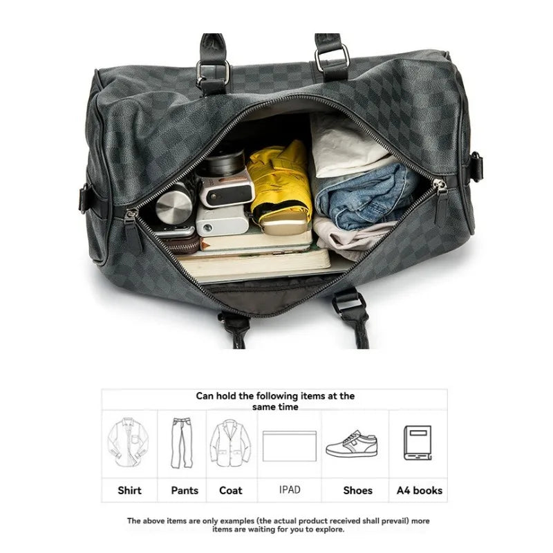 Men'S Fashion Plaid Multifunctional Wear Resistant Waterproof Large Capacity Travel Business Luggage Bag Handbag Shoulder Bag