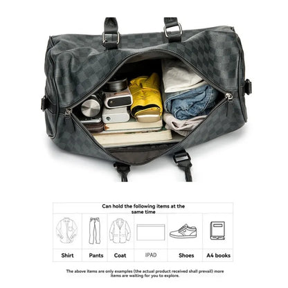 Men'S Fashion Plaid Multifunctional Wear Resistant Waterproof Large Capacity Travel Business Luggage Bag Handbag Shoulder Bag