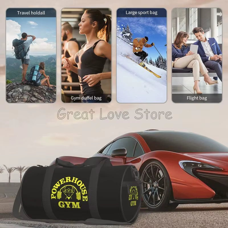 Powerhouse Gym Print round Travel Duffel Bag Weekender Overnight Handbag Portable Waterproof Luggage Tote Bag for Yoga Gym Sport